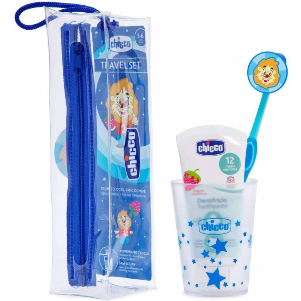 SET CUIDADO ORAL CEPILLO - VASO + PASTA + ESTUCHE AZUL Cambio y Baño  Cuidado oral