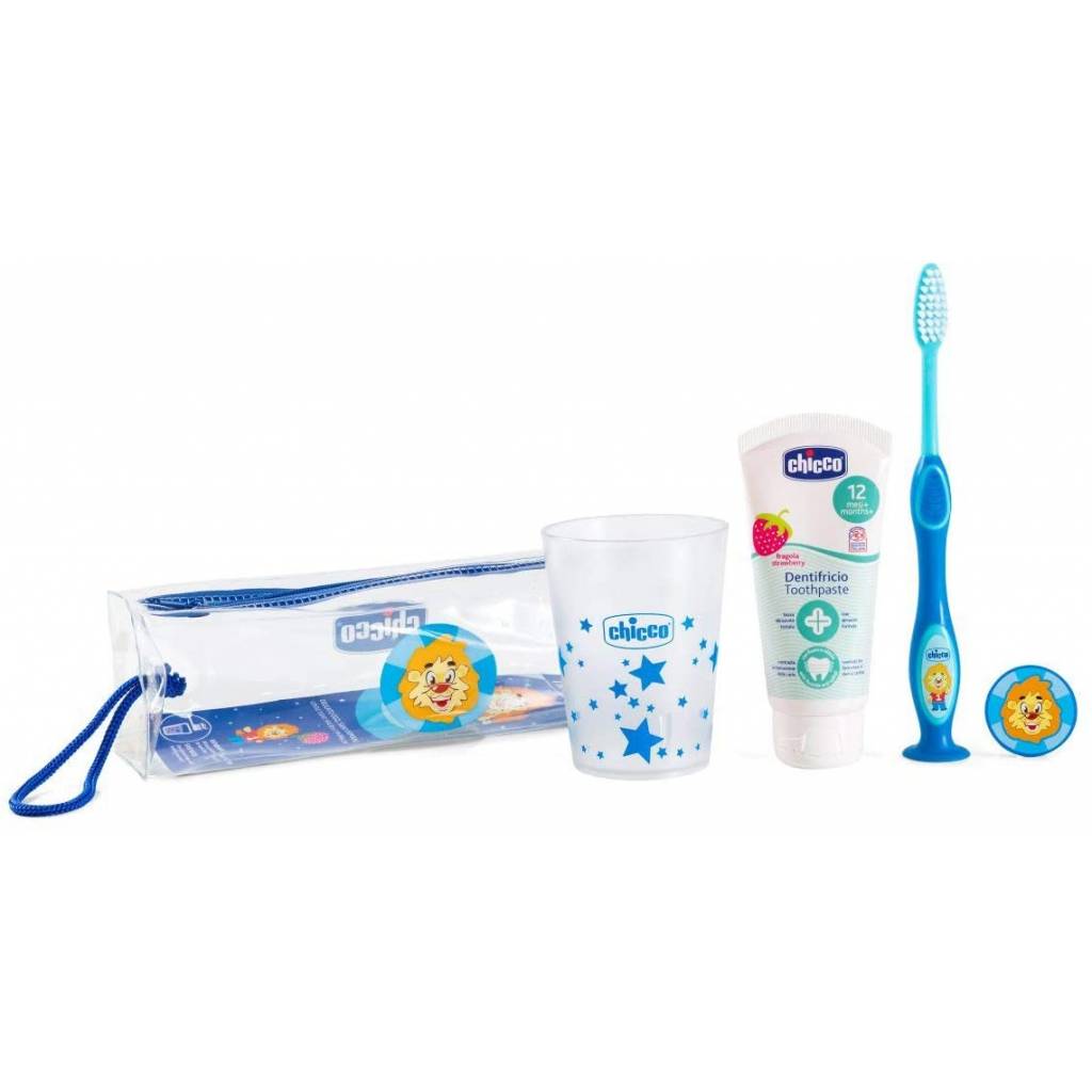 SET CUIDADO ORAL CEPILLO - VASO + PASTA + ESTUCHE AZUL