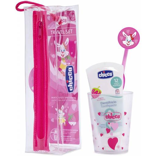 SET CUIDADO ORAL CEPILLO - VASO + PASTA + ESTUCHE ROSADO