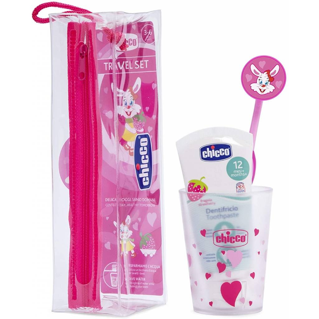 SET CUIDADO ORAL CEPILLO - VASO + PASTA + ESTUCHE ROSADO Cambio y Baño  Cuidado oral